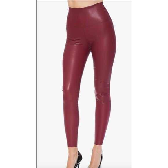 Leggings Depot Women's M High Waist Faux Leather Leggings Burgundy Stretchy - Picture 1 of 4